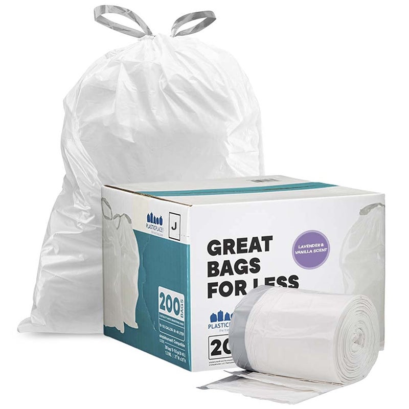 Plasticplace White Drawstring Lavender and Soft Vanilla Scented Garbage Can Liners, Compatible with Code J (200 Count) 10-10.5 Gallon / 38-40 Liter, 21"" x 28 "" - Image 2